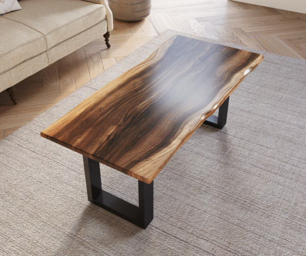 Acacia Live Edge Dining Table with Black X Shaped Legs/Natural Color