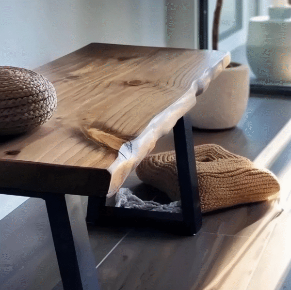 Acacia Live Edge Wood Bench with Black U-shaped Legs/Honey Walnut